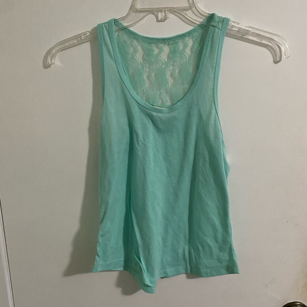 Bobbie Brooks Ladies medium tank lace accent on back mint green